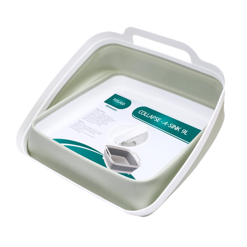 FOSJGO Collapsible Dish Basin with Drain Plug and Carry Handles - 9L Capacity, Portable Sink Tub for Camping and RV - Image 2
